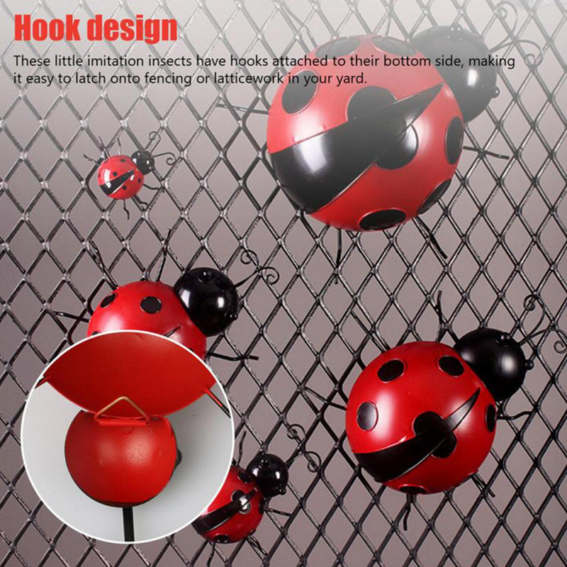 4 vnt. Metalinė boružės tvoros kabykla prie sienos pakabinama lauko sodo dekoratyvinė figūrėlė