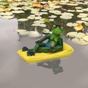 Градинска водна плаваща жаба от листа на лотос, декоративна кукла, изработка на статуя, симулация на животно декорация на домашно езерце забавна плаваща жаба.