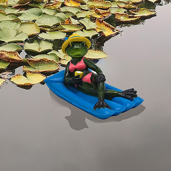 Градинска водна плаваща жаба от листа на лотос, декоративна кукла, изработка на статуя, симулация на животно декорация на домашно езерце забавна плаваща жаба.