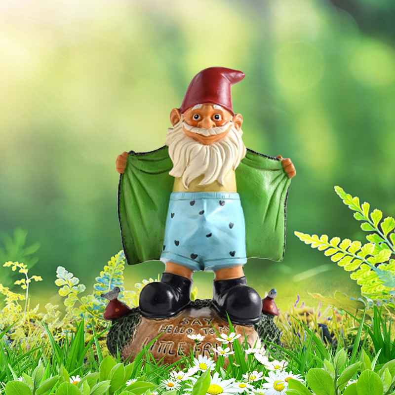 Juokinga neklaužada sodo nykštuko statula PASIVEIKINITE MANO MAŽĄJĄ DRAUGĄ Nykštuką Figūrėlę Nykštuką demonstruoja apatines kelnaites sodo nykštuko dekoracijai