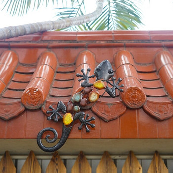 18-инчов голям метален гекон Декорация за стена за дома и градината Статуи на открито Скулптури на двора