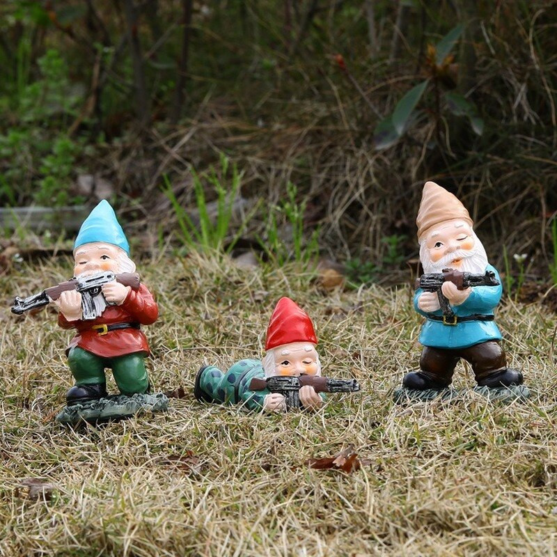 CS Ginklų nykštuko figūrėlė Gnomo statula Juokinga Elfo statula Ornamentas Namų Sodas Vejos kiemas Lauko Dekoravimo Priedai Dovanos