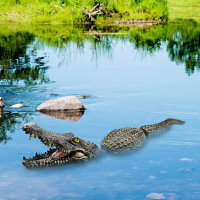 Plaukiojančio krokodilo baisaus statulos dekoro tvenkinio dervos imitacijos ornamentas plėšrūnų garnių anties valdymui sodo baseino dekoravimui