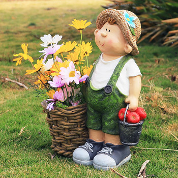 Μικρό αγόρι και κορίτσι Διακοσμητικό γλάστρα Χειροτεχνία Άγαλμα Χαριτωμένο καλάθι λουλουδιών Διακόσμηση σπιτιού Στολίδι Αγάλματα κήπου Φιγούρα Γλυπτό