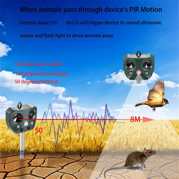 Solar Ultrasonic Animal Chaser Repeller Outdoor Use Garden Repellent Cat Dog Bird Sonic Deterrent Solar Powered Scarer Repellant