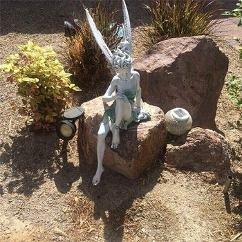 Фея на цветя Скулптура Градина Озеленяване Двор Изкуство Орнамент Смола Турек Седяща статуя Външен ангел момиче Фигурки Занаят