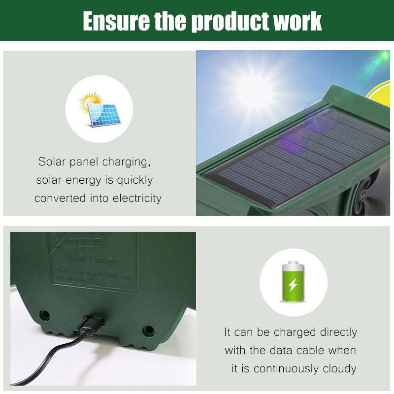 Ultrazvučni solarni tjerač ptica PIR senzor pokreta USB punjiv tjerač životinja tjerač štetočina/pasa/mačaka/štakora Sova Strašilo za ptice