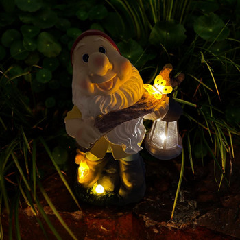 Solar Garden Gnome Holding Lamp Sculpture Cartoon Άτακτοι νάνοι ειδώλια Μικρά γλυπτά Δημιουργική διακόσμηση κήπου με γκαζόν