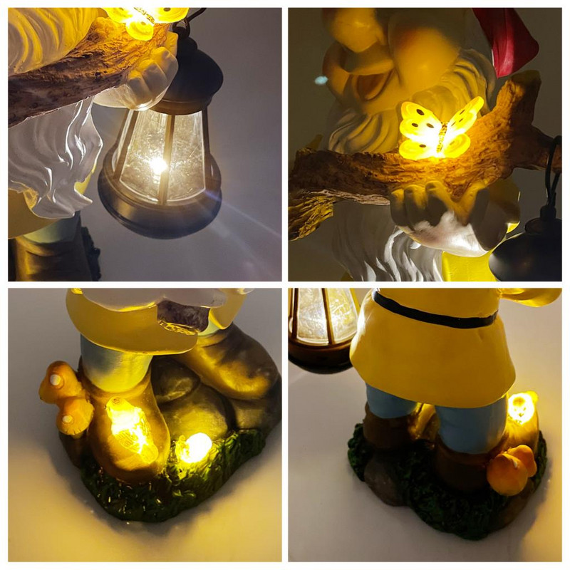 Saulės sodo nykštukas, laikantis lempą, skulptūra Animacinis filmas „Išdykusių nykštukų“ figūrėlės Mažos skulptūrėlės Kūrybinis vejos sodo dekoravimas