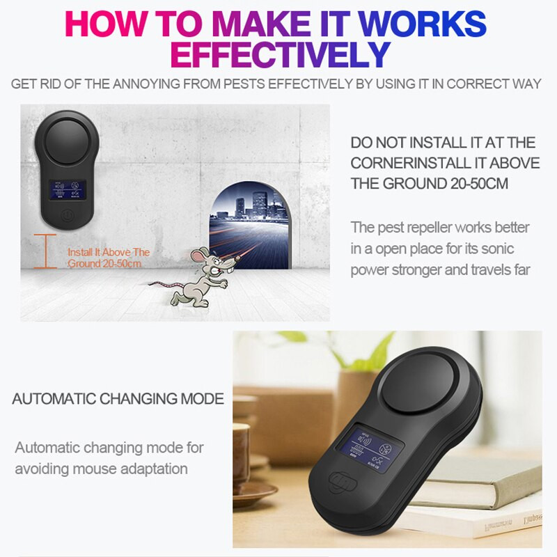 Dispozitiv electronic de combatere a dăunătorilor cu ultrasunete pentru șobolani, țânțari, șoarece, insecte, rozătoare, șoarece, gândaci, pentru acasă, priză SUA/UE/UK/AU