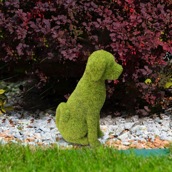 Дворни статуи на сладко куче Трева Зелена симулация Флокирани кученца Орнаменти Мъх Трева Котешки фигурки Градински декор