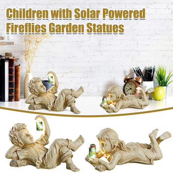 Creative Garden Children Solar Lighted Firefly Jar Boy Girl Statue Yard Outdoor Sculpture Διακοσμητικό άγαλμα αξεσουάρ κήπου