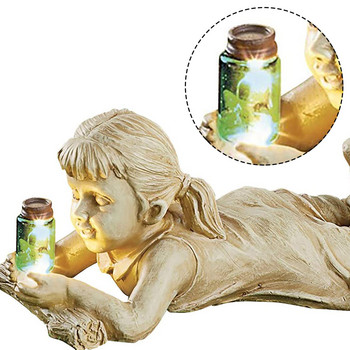 Creative Garden Children Solar Lighted Firefly Jar Boy Girl Statue Yard Outdoor Sculpture Διακοσμητικό άγαλμα αξεσουάρ κήπου