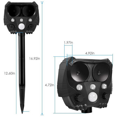 Ultragarsinis saulės energija varomas gyvūnų repelentas paukščių kenkėjų šuo graužikas katė elnias pelė meškėnas tarakonas lauke sodo vabzdžių repelentas