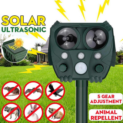 Animal Repeller Solar Power Motion Aktivált Ultrahangos Madármacska Kutyariasztó Állatriasztó kültéri kertészkedéshez