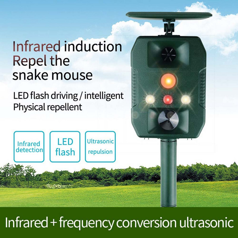 Saulės paukščių atbaidiklis Ultragarsinis lauko sodo gyvūnas, garsinis graužikų atbaidiklis kačių šuo lapės gyvatės atbaidiklis paukščių kaliausė pelėda