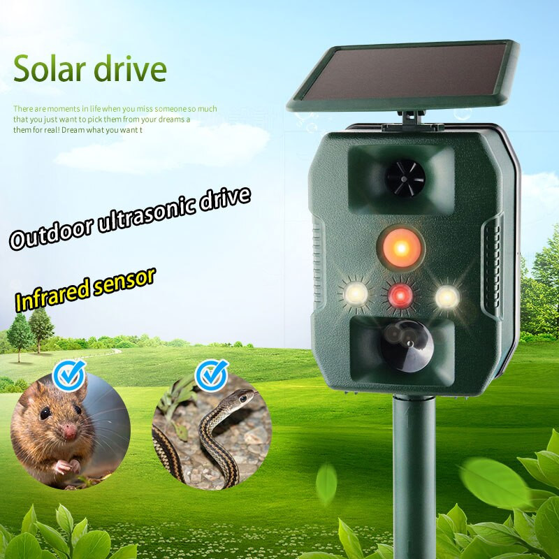 Saulės paukščių atbaidiklis Ultragarsinis lauko sodo gyvūnas, garsinis graužikų atbaidiklis kačių šuo lapės gyvatės atbaidiklis paukščių kaliausė pelėda