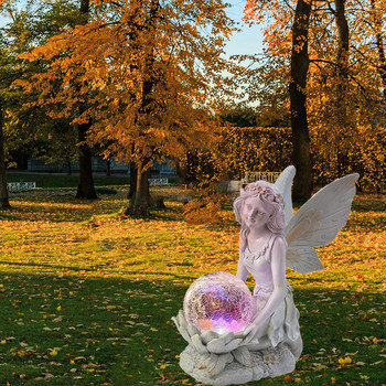 Творческа светеща фея Момиче Ангелска фигура Скулптура Външна слънчева лампа Водоустойчив градински двор LED светлина Фея Орнаменти от смола