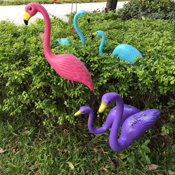 2 бр./компл. Горещи продавани изкуствени фламинго с корем Пластмасови колове за тревни площи Симулирани фламинго с корем Градински орнаменти