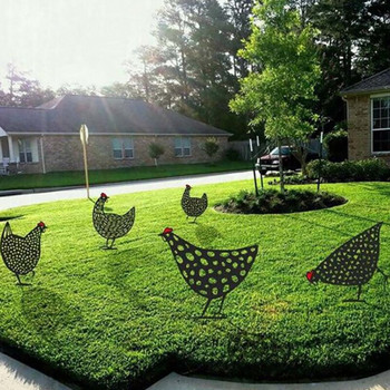 5 бр. Градински статуи Chicken Yard Art Chicken Decorations Колове Орнаменти за външен двор морава Под Градина Декорации за дома