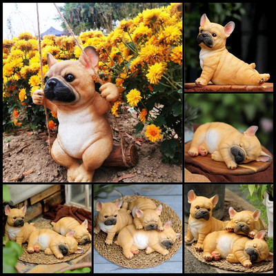 Bulldog francez nordic din rășină Model Statuie Decor camera de zi Artă în stil modern Vila Decor pentru grădină de acasă Ornament pandantiv cu animale