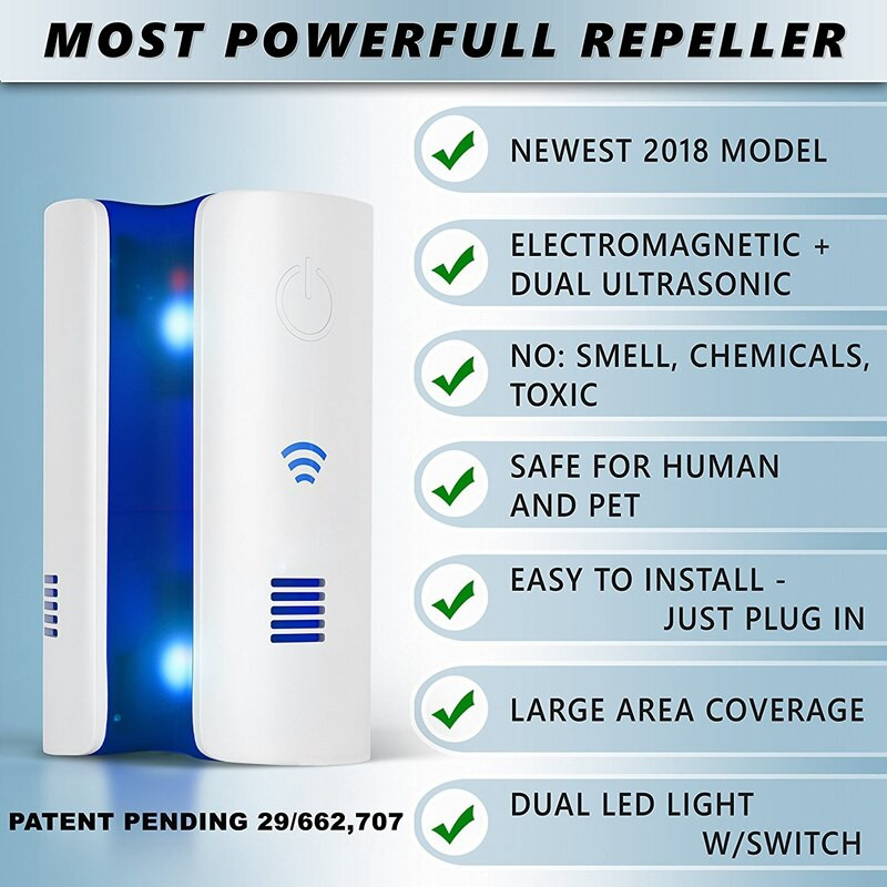 Control electronetic HOT-ultrasunet pentru respingerea dăunătorilor, alungare pentru interior și exterior, pentru a scăpa de țânțari, furnici, purici,