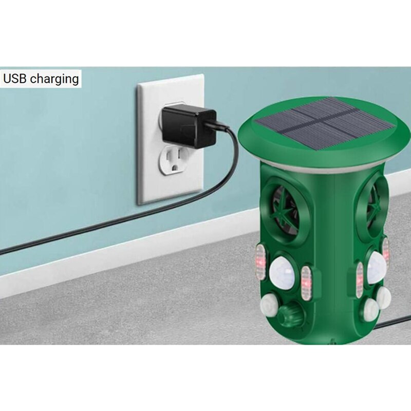 Ultragarsinis gyvūnų atbaidiklis, saulės gyvūnų atbaidymo priemonė su judesio jutikliu, vandeniui atspari plėšrūno akis šunims, katėms, kenkėjams, meškėnams ir kt.