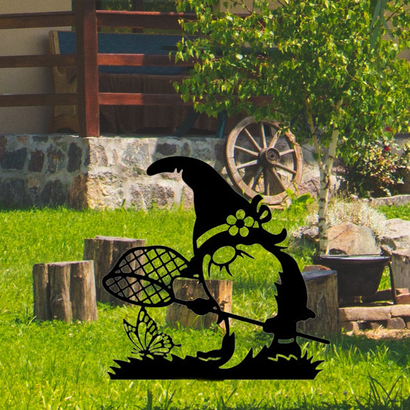 Gnomų sodo kuoliukai Mieli tuščiaviduriai sodo nykštukai Dekoratyvinis metalo menas Nykštukų papuošalai Gnome kuolai namų sodo kieme