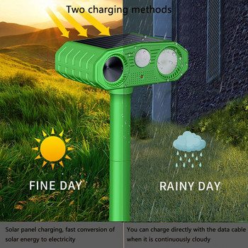 Ултразвуков уред за отблъскване на животни Уред за отблъскване на животни със слънчева енергия Външен уред за прогонване на кучета, котки, птици със сензор за движение и мигащи светлини