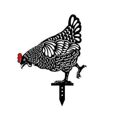 Chicken Yard Art Черни пилета Градински статуи Градинска декорация Външна градина Заден двор Тревни колове Подарък за декорация на кокоши двор