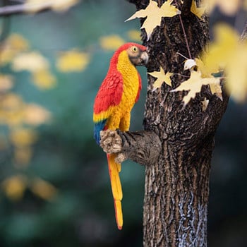 Ρητίνη Bird Garden Στολίδι Ρεαλιστική διακόσμηση αυλής με άγαλμα παπαγάλου Αδιάβροχη κρεμάστρα δέντρων γλυπτό πουλιών για γκαζόν κήπου Fairy