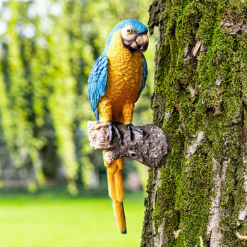 Ρητίνη Bird Garden Στολίδι Ρεαλιστική διακόσμηση αυλής με άγαλμα παπαγάλου Αδιάβροχη κρεμάστρα δέντρων γλυπτό πουλιών για γκαζόν κήπου Fairy