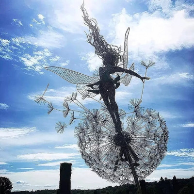 Kerti tündér dekoráció karó pitypang fém manó sziluett dísz udvarhoz Art Decor pázsit táj szobor dekoráció