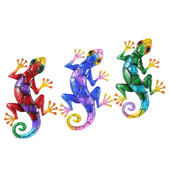 3 buc Ornament de perete Gecko din fier rezistent la rugină Ornament de șopârlă din metal pentru grădina de acasă