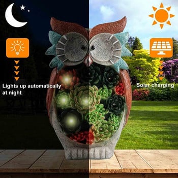 Solar Owl Succulent Figurine Φωτάκια κήπου Λάμπα LED εξωτερικού χώρου για διακόσμηση κήπου Αδιάβροχα Χριστουγεννιάτικα Φωτάκια Ηλιακό Φωτιστικό Εξωτερικού