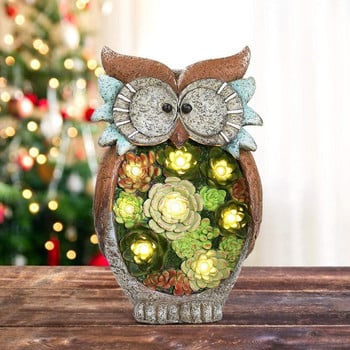 Solar Owl Succulent Figurine Φωτάκια κήπου Λάμπα LED εξωτερικού χώρου για διακόσμηση κήπου Αδιάβροχα Χριστουγεννιάτικα Φωτάκια Ηλιακό Φωτιστικό Εξωτερικού