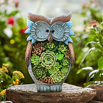 Solar Owl Succulent Figurine Φωτάκια κήπου Λάμπα LED εξωτερικού χώρου για διακόσμηση κήπου Αδιάβροχα Χριστουγεννιάτικα Φωτάκια Ηλιακό Φωτιστικό Εξωτερικού