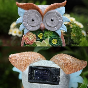 Solar Owl Succulent Figurine Φωτάκια κήπου Λάμπα LED εξωτερικού χώρου για διακόσμηση κήπου Αδιάβροχα Χριστουγεννιάτικα Φωτάκια Ηλιακό Φωτιστικό Εξωτερικού