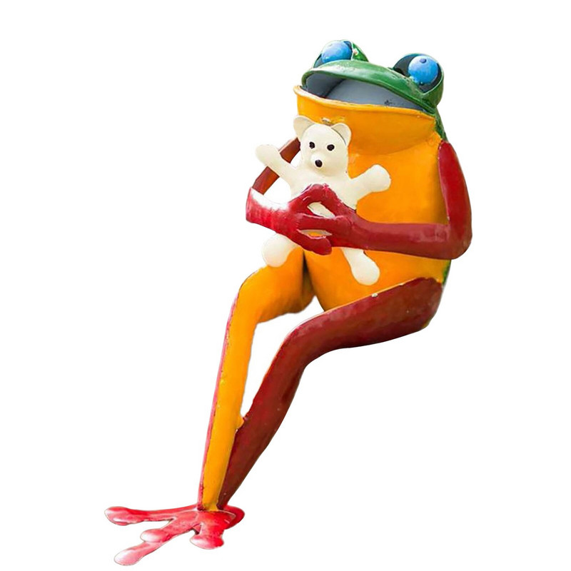 Забавна статуя на жаба на закрито на открито Желязно изкуство Градинско украшение Тревна площ Декорация на домашно бюро Подарък за животни