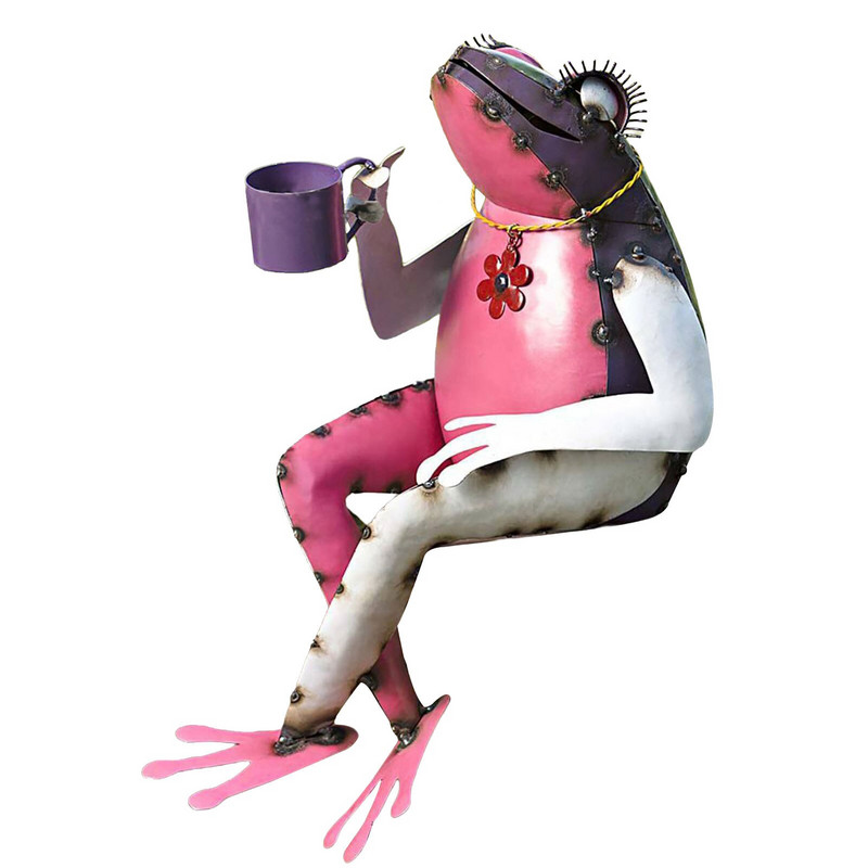 Забавна статуя на жаба на закрито на открито Желязно изкуство Градинско украшение Тревна площ Декорация на домашно бюро Подарък за животни