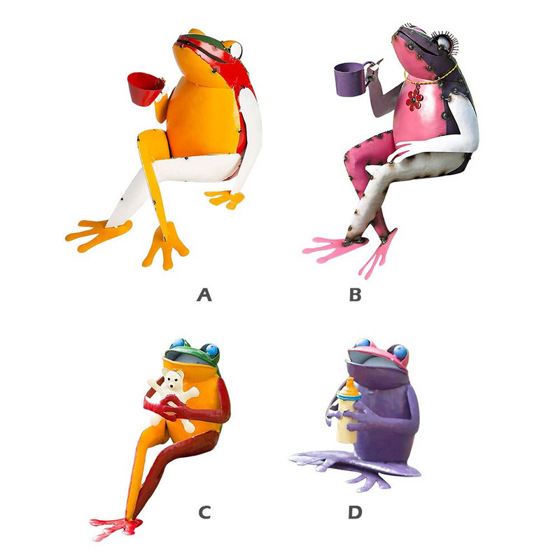 Забавна статуя на жаба на закрито на открито Желязно изкуство Градинско украшение Тревна площ Декорация на домашно бюро Подарък за животни