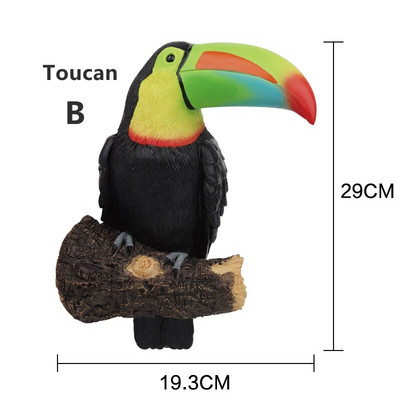 Sodo dervos statula, didelė medžio glėbys sodo chameleonas, tukanas pelėda, figūrėlė, kabantys gyvūnai kiemo kiemo medžio sienų dekoravimui