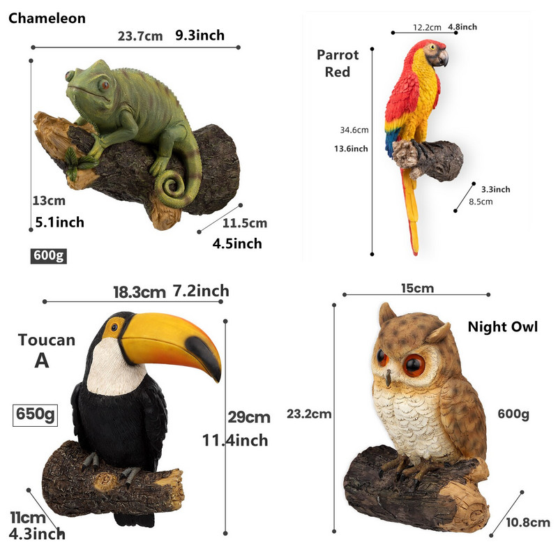 Sodo dervos statula, didelė medžio glėbys sodo chameleonas, tukanas pelėda, figūrėlė, kabantys gyvūnai kiemo kiemo medžio sienų dekoravimui