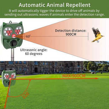 Ултразвуково устройство за прогонване на котки, слънчево средство за възпиране на котки, средство за отблъскване на птици, прогонващо устройство за животни със сензор за движение, мигаща светлина, открит градински двор