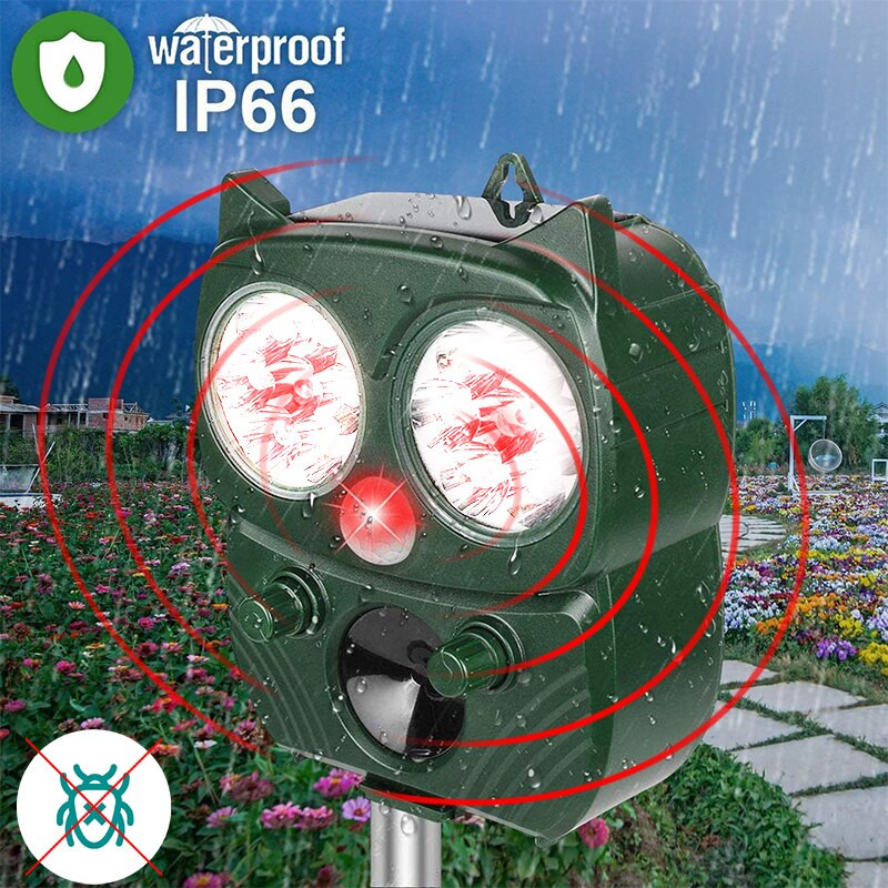 Ultragarsinis kačių atbaidymo įrenginys nuo saulės kačių atbaidantis paukščius atbaidantis gyvūnų atbaidiklis su judesio jutikliu, mirksinčia šviesa lauko sodo kieme