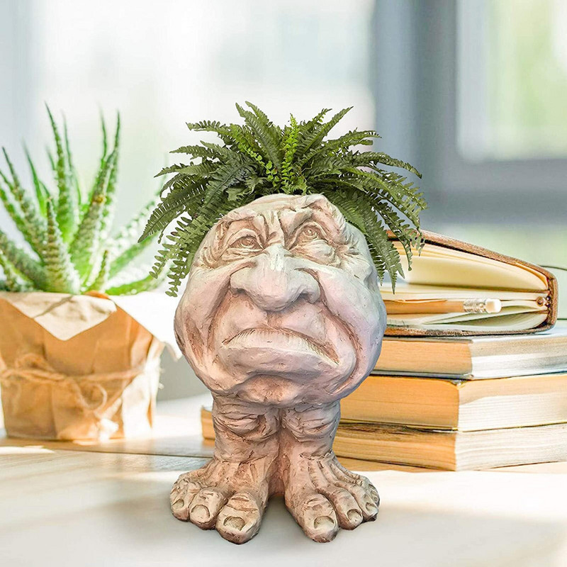 Vasă de flori cu fața muggly, ghiveci, delicat, amuzant, din rășină, cu fața muggle, interesantă, vază cu plante pentru grădină, statuie în aer liber