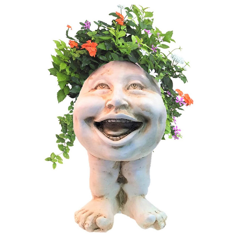 Vasă de flori cu fața muggly, ghiveci, delicat, amuzant, din rășină, cu fața muggle, interesantă, vază cu plante pentru grădină, statuie în aer liber