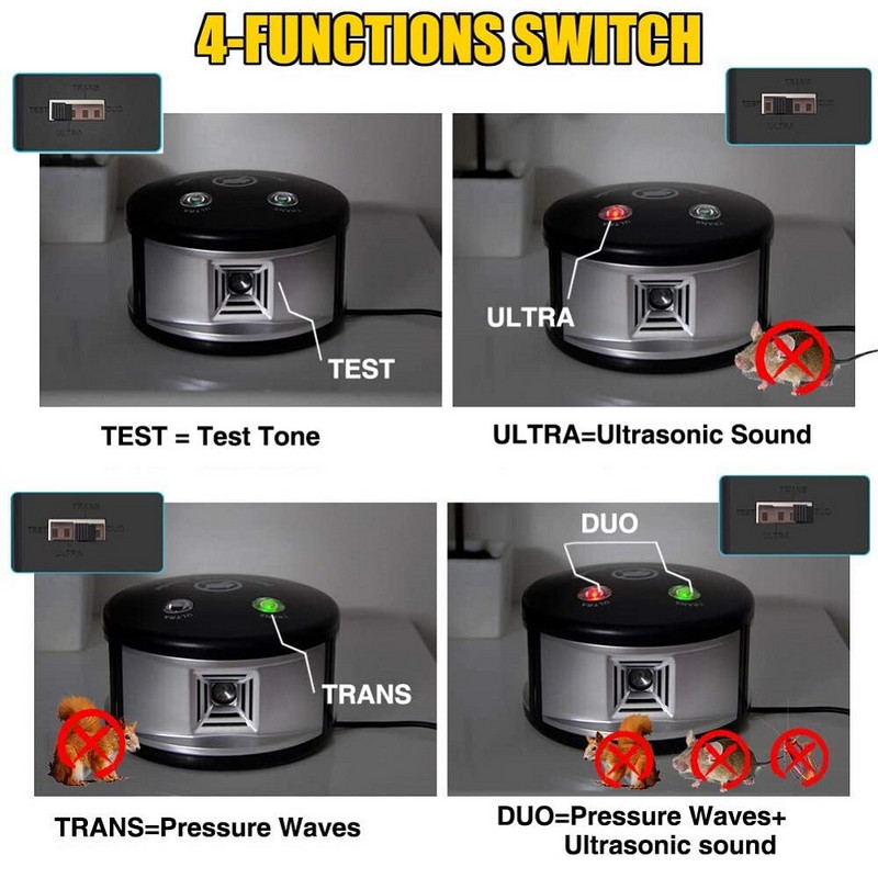 Airmsen Ultragarsinis kenkėjų atbaidiklis Elektroninis graužikams Pelės Žiurkės Pelės Atbaidantis 360 laipsnių Daugiafunkcis kenkėjų kontrolės vabzdžių žudikas