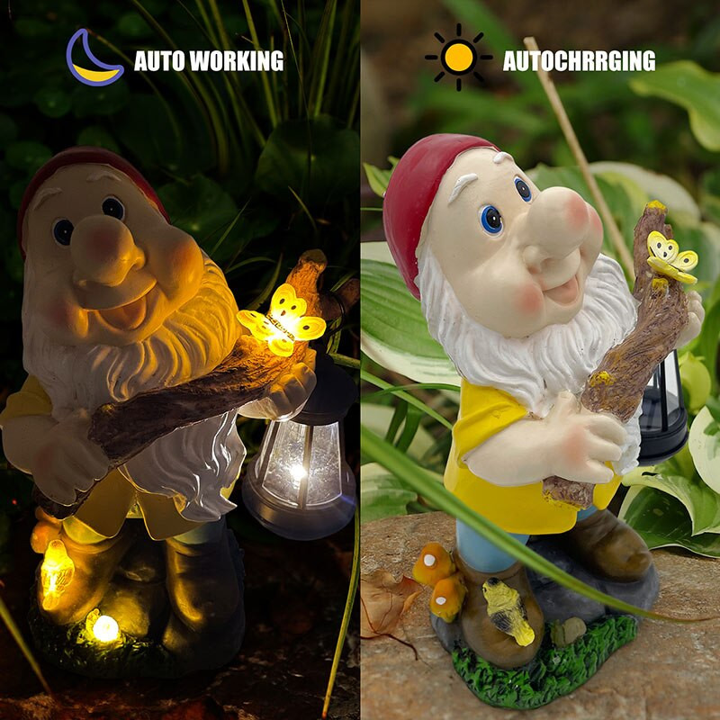 Gnom de grădină Sculpturi Lanternă Lumină solară Decorare în aer liber Figurine Statui Decorare Curtea casei Ornamente rezistente la apă