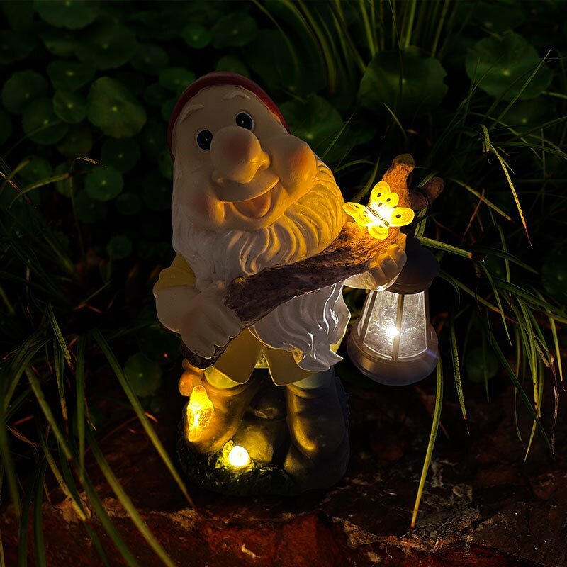 Gnom de grădină Sculpturi Lanternă Lumină solară Decorare în aer liber Figurine Statui Decorare Curtea casei Ornamente rezistente la apă